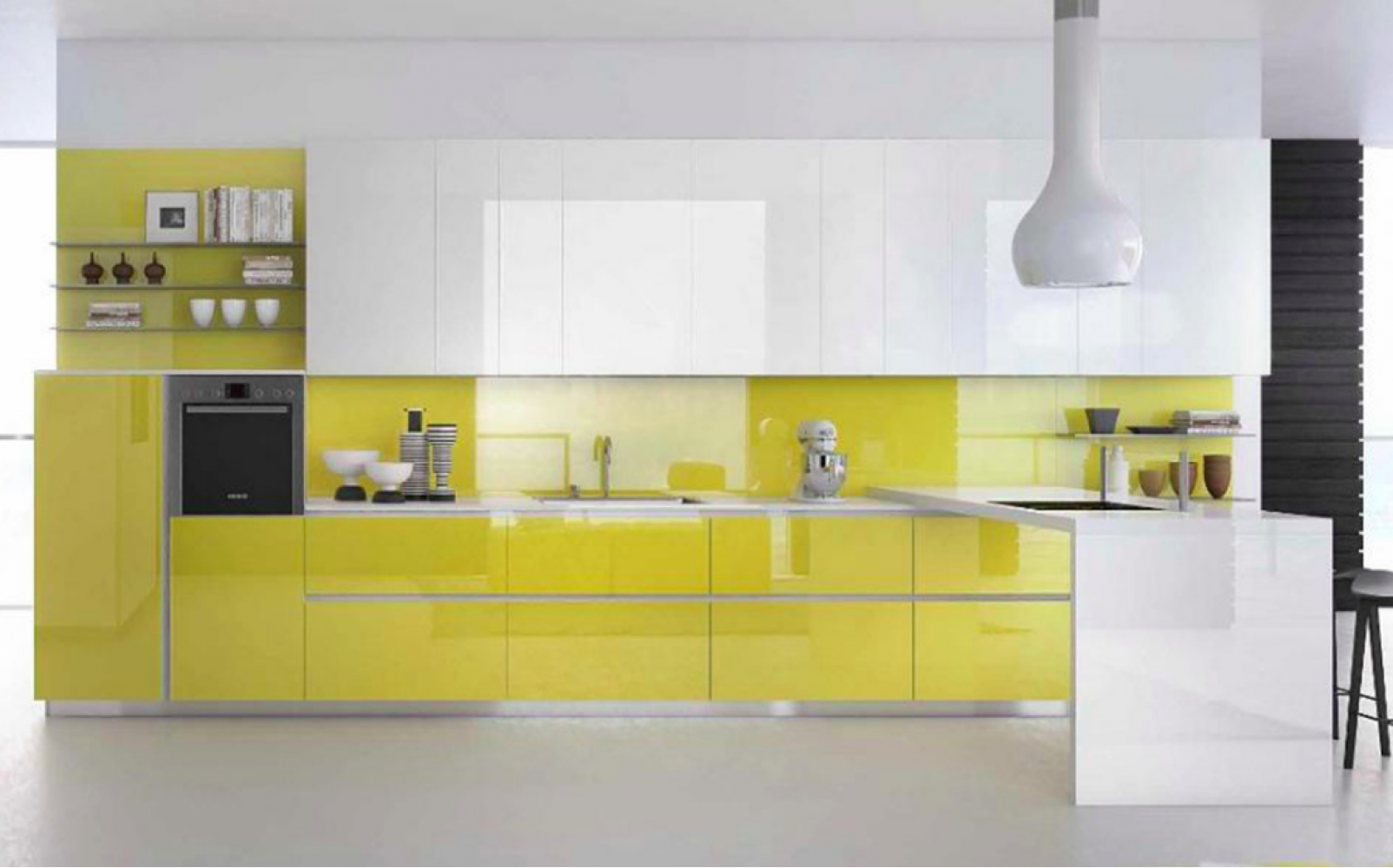 Бело желтая кухня. Желтый цвет в интерьере кухни. Кухня в желтых тонах.